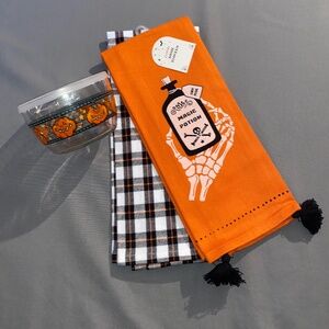 Halloween Bundle Libbey Glass JOL Pumpkin Small Bowl W/Towels